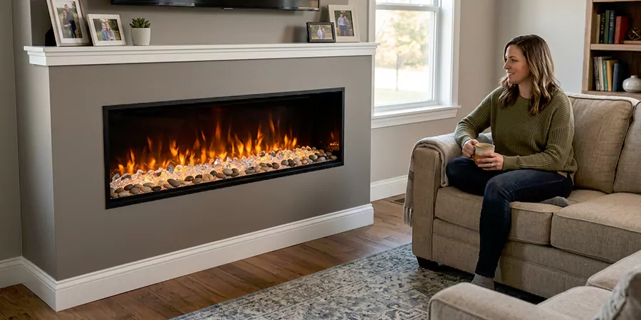Electric Fireplace With Crystal and Pebble Embers Schertz